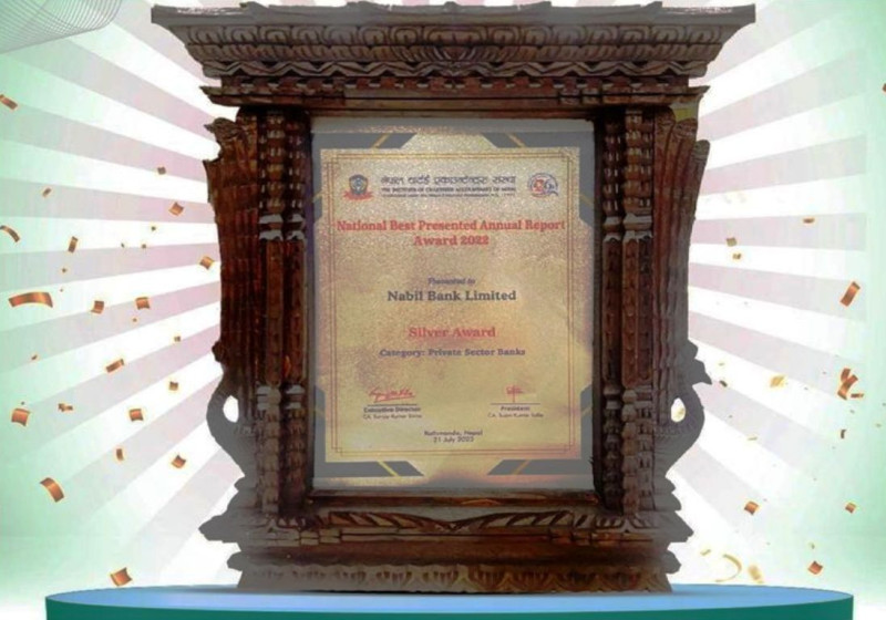 नबिल बैंक 'नेसनल बेस्ट प्रिजेन्टेड एनुअल रिपोर्ट अवार्ड'बाट सम्मानित